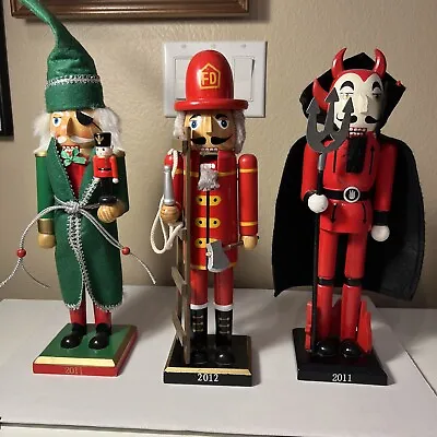 Lot Of 3 Wooden Nutcrackers. Pirate Devil And Fireman • $40