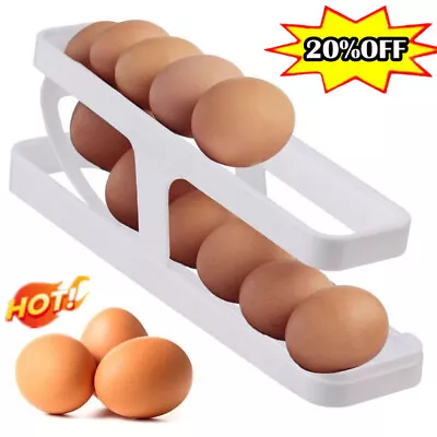 £6.12 • Buy Refrigerator Egg Dispenser Auto Rolling Egg Holder 2 Tier Storage Rack