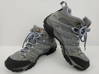 Merrell Women's Moab Mid Hiking Boots Sz 6.5 Grey Periwinkle Waterproof J88792  • $34.50
