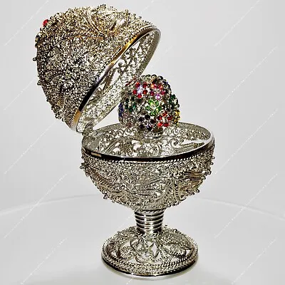 47  Silver Filigree Egg Trinket Box St-petersburg Russian Faberge Traditions • $76.46