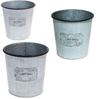 £4.74 • Buy Flower Plant Pot Herb Planter Round Pail Garden Beehive Design Metal White Wash