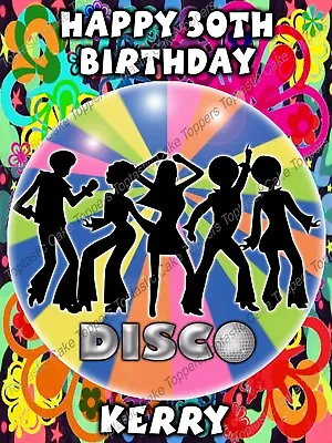 Personalised 70s Disco Edible Icing 1970s Birthday Party Cake Topper • £4.65