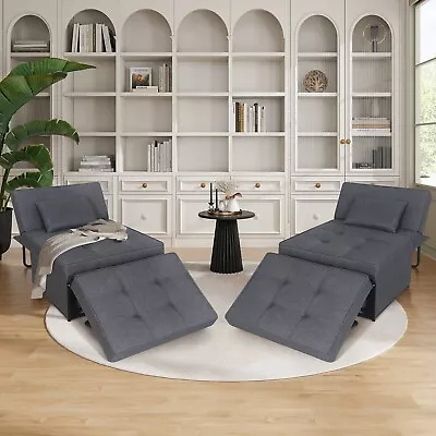 4 In 1 Folding Sofa Bed Single Recliner Chair Convertible Sleeper Lounger Grey • £226.99