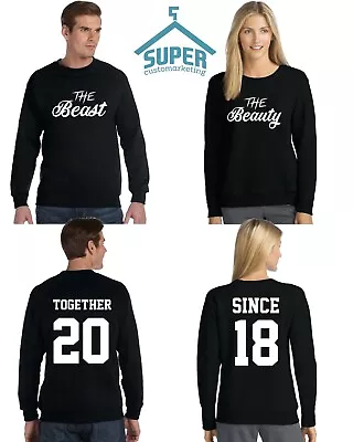 Couple Matching CREWNECK NEW The Beast Beauty TOGETHER SINCE Back DATE NUMBERS • $59.99