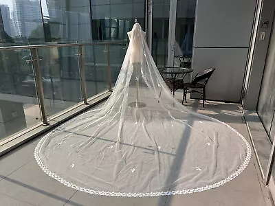 Flower Lace Trim Wedding Veil With Pearls Bridal Veil With Comb Wedding Veil • $99