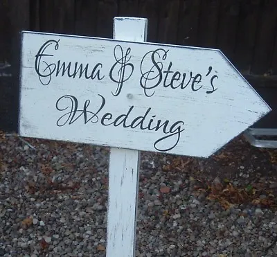 £13.99 • Buy Rustic Wedding This Way Sign Directional Personalised Shabby & Chic Wooden 