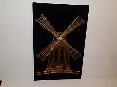 Vintage WINDMILL Wire String Nail Art Black Velvet On Wood Steampunk Copper • $49.99