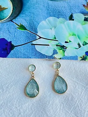 Clear Aqua Light Pale Blue Tear Water Drop Elegant Pierced Earrings Women Her • £49.99