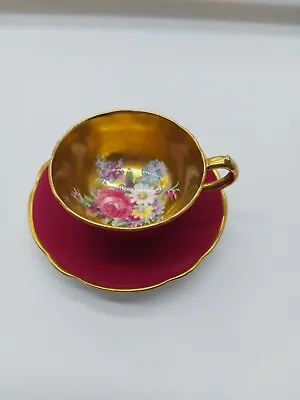 Paragon Double Warrant Floral Cabbage Rose Gold And Pink Cup/Saucer - G6591 • £700