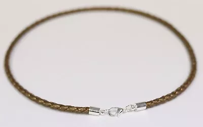 Braided Synthetic Leather 4mm Cord Lobster Clasp Surfer Necklace - Brown Bronze • $7.49