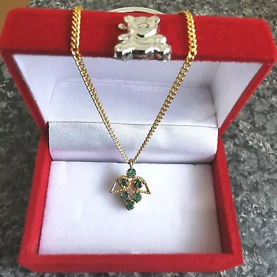 18k Gold Plated Chain With Gold And Real Emerald Pendant. Vintage  • £30