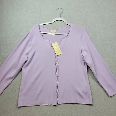 Singrid Olsen Sport Cardigan Sweater Womens Large Purple Oval Button Knit New • $23.80