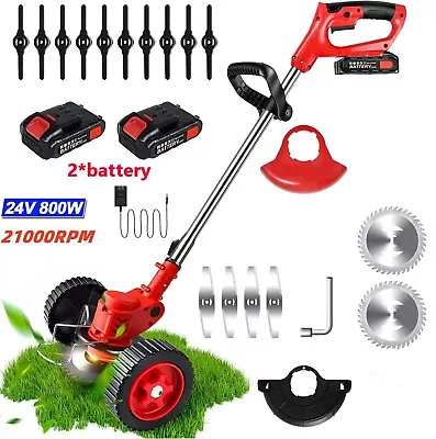 800W Cordless Electric Strimmer Grass Trimmer Garden Edger +2 Battery 24V • £40.79