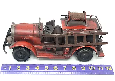 Fire Engine Truck Pumper Siren Extinguisher Hose Red Model Decor Tin Metal VTG • $17.99