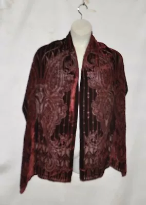 Bob Mackie Wearable Art Paisley Burnout Velvet Oblong Scarf --Burgundy • $13.99