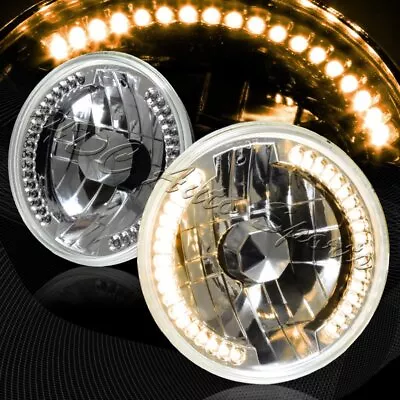 7  Round H6024 H6017 Yellow LED Sealed Beam Chrome Housing Clear Lens Headlights • $29.99