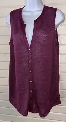 J. Jill Sz MEDIUM Merlot Wine Linen Blend Sweater Vest Button Front EUC • $18.99