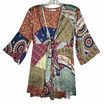 Cabi Women’s Sz M Kimono Paisley Print Wrap Tie Front Boho Cover Up Silky 914 • $18