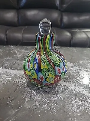 VTG Murano Art Glass Millefiori Perfume Bottle With Clear Glass Teardrop Stopper • $75