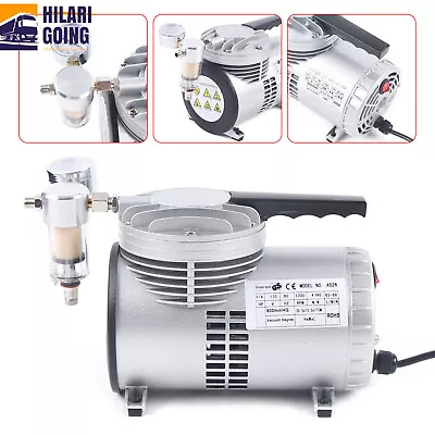 1/6HP Vacuum Pump 600mmHG Lab Small Vacuum Oilless Diaphragm Pump Gauge Suction  • $74.10