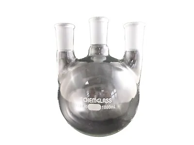 CHEMGLASS 1000mL 3-Neck Heavy Wall Round Bottom Flask 24/40CN 2-SN CG-1522-07 • $89.99