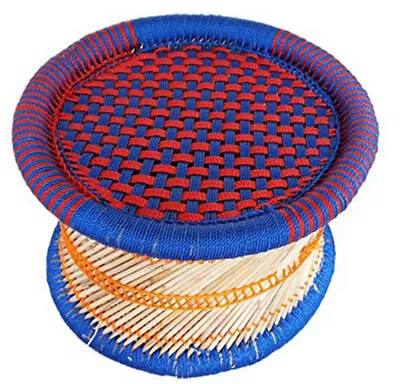 Handcraft Eco-Friendly Cane Bar Mudha Stool Outdoor Indoor Color:BLUE RED • $106.70