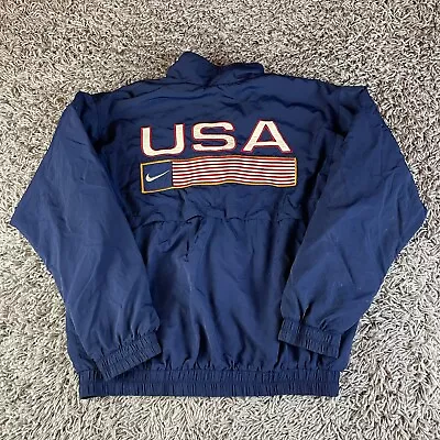 VIntage 90s Nike Windbreaker Jacket Mens Large L Blue USA Olympic Track & Field • $39