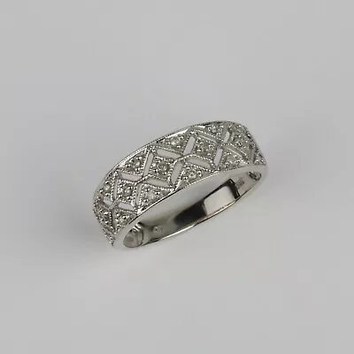 Pretty 14k White Gold Diamond Womens Milgrain Band Ring Size 7 • $249