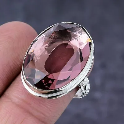 Natural Morganite Gemstone Handmade 925 Sterling Silver Jewelry Ring Size 8 B151 • $10.99