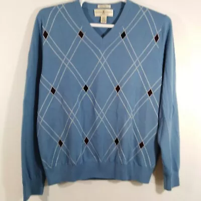 Fairway & Greene Men’s Sweater Size Medium Italian Merino Wool Argyle Vneck • $24.99