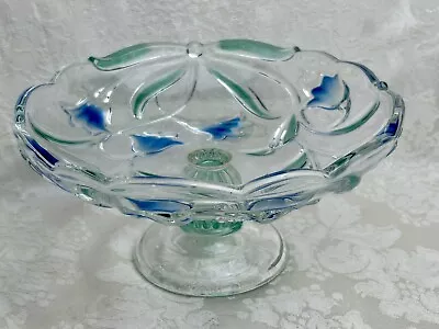 Mikasa Crystal Bluebells Green Blue Footed Glass Bowl • $10.99