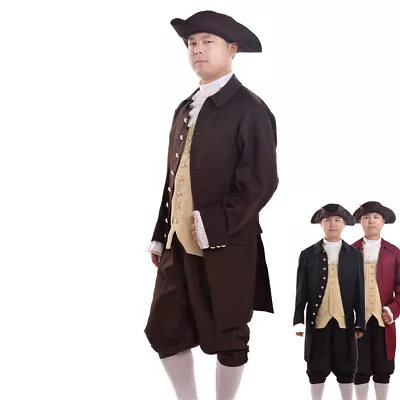 Rococo Mens Costume Colonial Revolution Costume 18th Century Men Front Coat Suit • £51.59