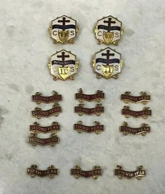 Vintage Enamel Methodist CS Cross Gold Tone Latch Back Lapel Pins W/ Year Charms • $17.99
