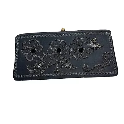 Vintage Caron Black Beaded Floral Clutch • $35