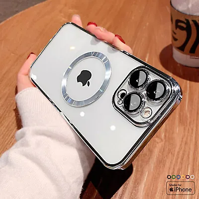 $11.64 • Buy For IPhone 14 Pro Max 13 Pro 12 11 Clear MagSafe Plating TPU Magnetic Slim Case