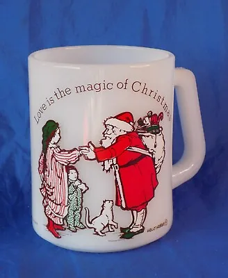 HOLLY HOBBIE Christmas Mug LOVE IS THE MAGIC OF CHRISTMAS Federal Milk Glass VTG • $12.78