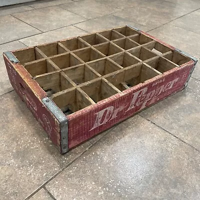 Vintage Dr. Pepper Soda Pop 24 Bottle Wood Crate Carrier Box Sign 10-2-4 • $35