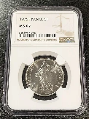 1975 MS67 France 5 Francs NGC KM 926a.1 TOP POP • $39.99