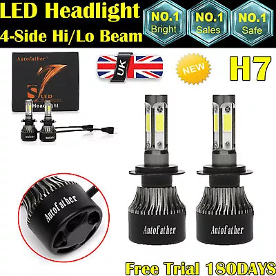 2 X H7 800W LED Headlight Headlamp 4-Side Conversion Bulbs White 6000K 80000LM • £9.60