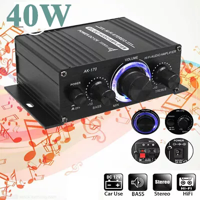 Mini Digital Power Audio Car Amplifier Blue Light Stereo Audio Amplifier Home UK • £10.90