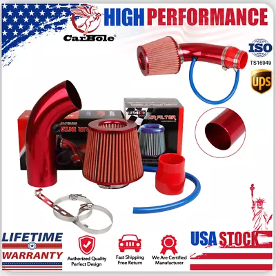 Red Cold Air Intake Filter Induction Kit Car Auto Pipe Power Flow Hose System • $40.99