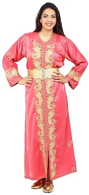 Moroccan Caftan Women Handmade Embroidery One Size Fits SMALL To LARGE Free Belt • $39.99