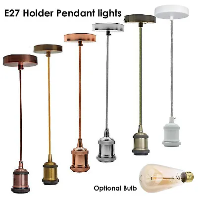 £10.99 • Buy Vintage Industrial E27 Holder Ceiling Rose Light Fitting Hanging Pendant Light