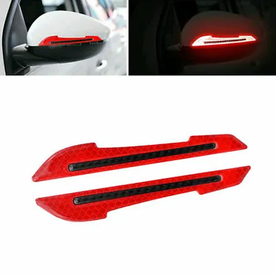 $3.92 • Buy 2x Red Reflective Carbon Fiber Side Mirror Warning Molding Trim Car Accessories
