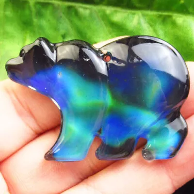 F37058 Carved Blue Mood Stone Polar Bear Pendant Bead 52x34x8mm • $0.01