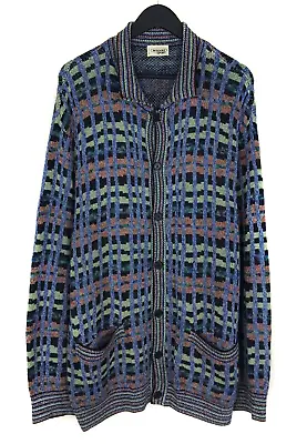 Men's MISSONI SPORT Button Jumper Cardigan Navy Check Pullover Italy Size 54 • $143.05