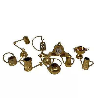 Lot Of 10 Brass Dollhouse Miniatures Clock Bucket Watering Can Light Tea Pot • $29.93