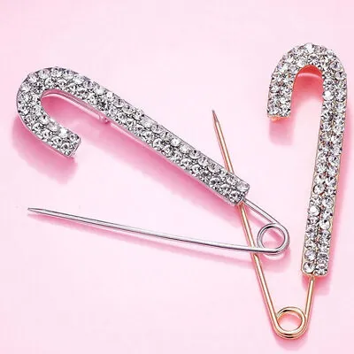 Crystal Rhinestone Safety Pin Brooch For Women Dress Gold Silver Party Jewelry • £2.99