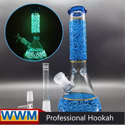 10'' Glow In The Dark Hookah Water Pipe Smoking Bong Glass Bubbler W/ 14mm Bowl • $28.99