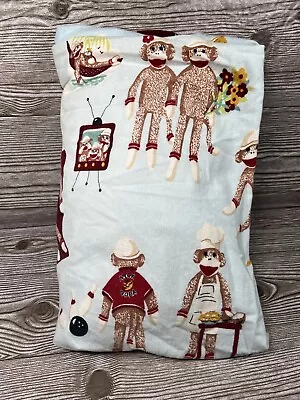 NICK & NORA Sock Monkey Bowling BBQ TV Twin Cotton Flannel Fitted Sheet • $9